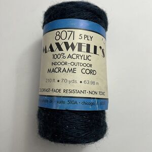Maxwells Acrylic Macrame Cord 5 Ply 70 Yds Craft Crochet Knotting Knit Navy Blue